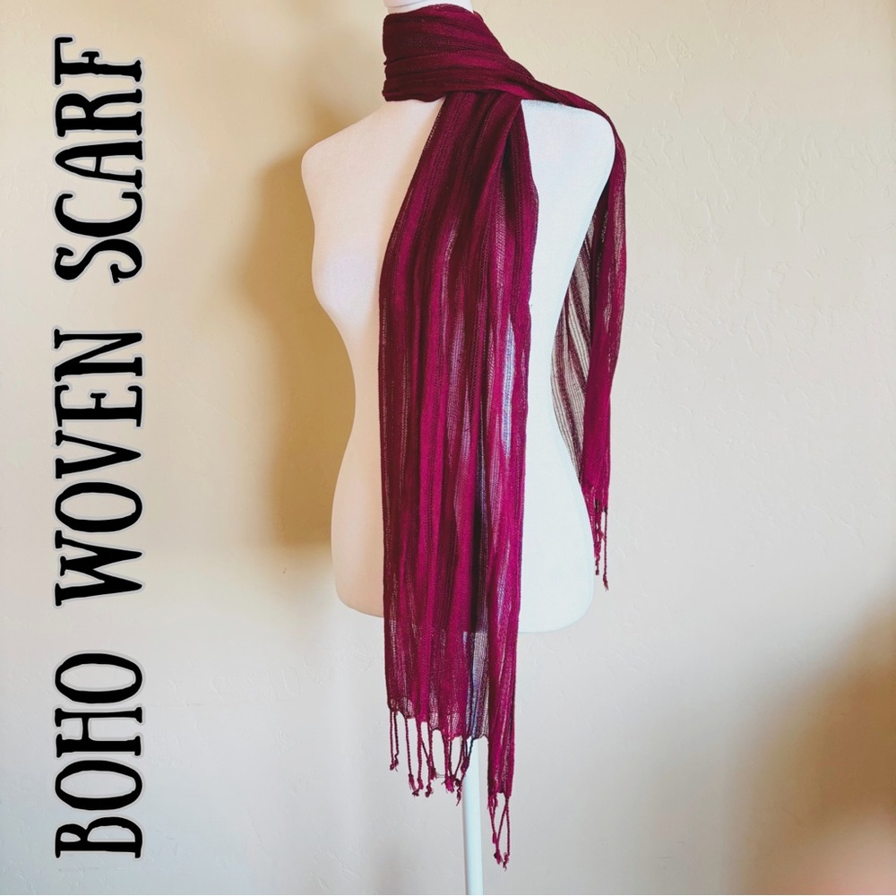 Boho Burgundy Woven Scarf